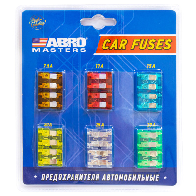 Набор предохранителей флажковых (7.5, 10, 15, 20, 25, 30 А) 24 шт. ABRO MASTERS